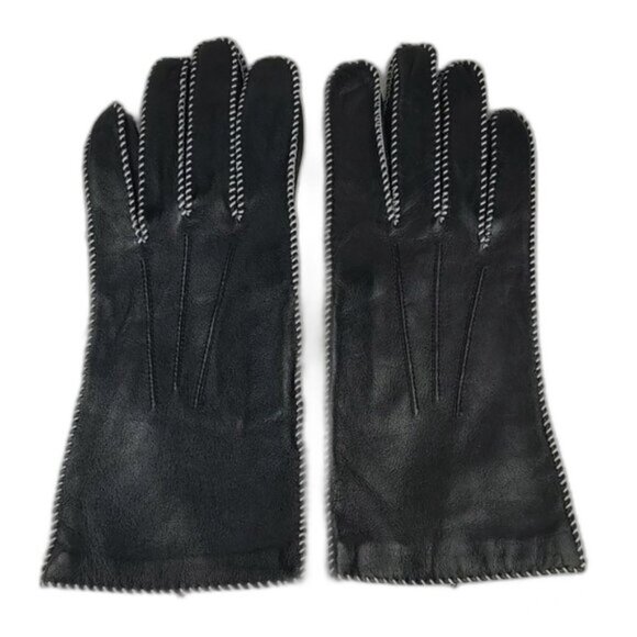 Grandoe 100% Leather Gloves Black Vintage EUC Size 7 / Small Lined - Picture 3 of 9